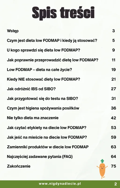 Spis treści przewodnika po diecie low FODMAP